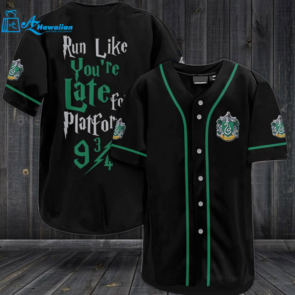 Harry Potter Run Like You're Late For Platform 9 3/4 Slytherin Baseball Jersey 