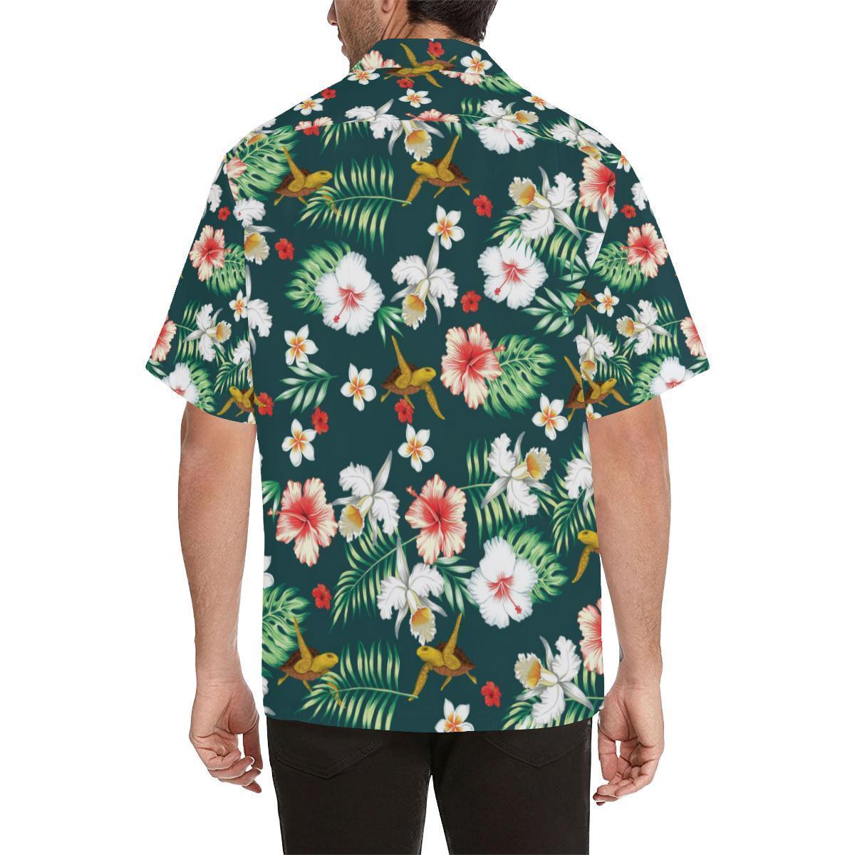 Hawaiian Flower Design With Seaturtle Print Shirt