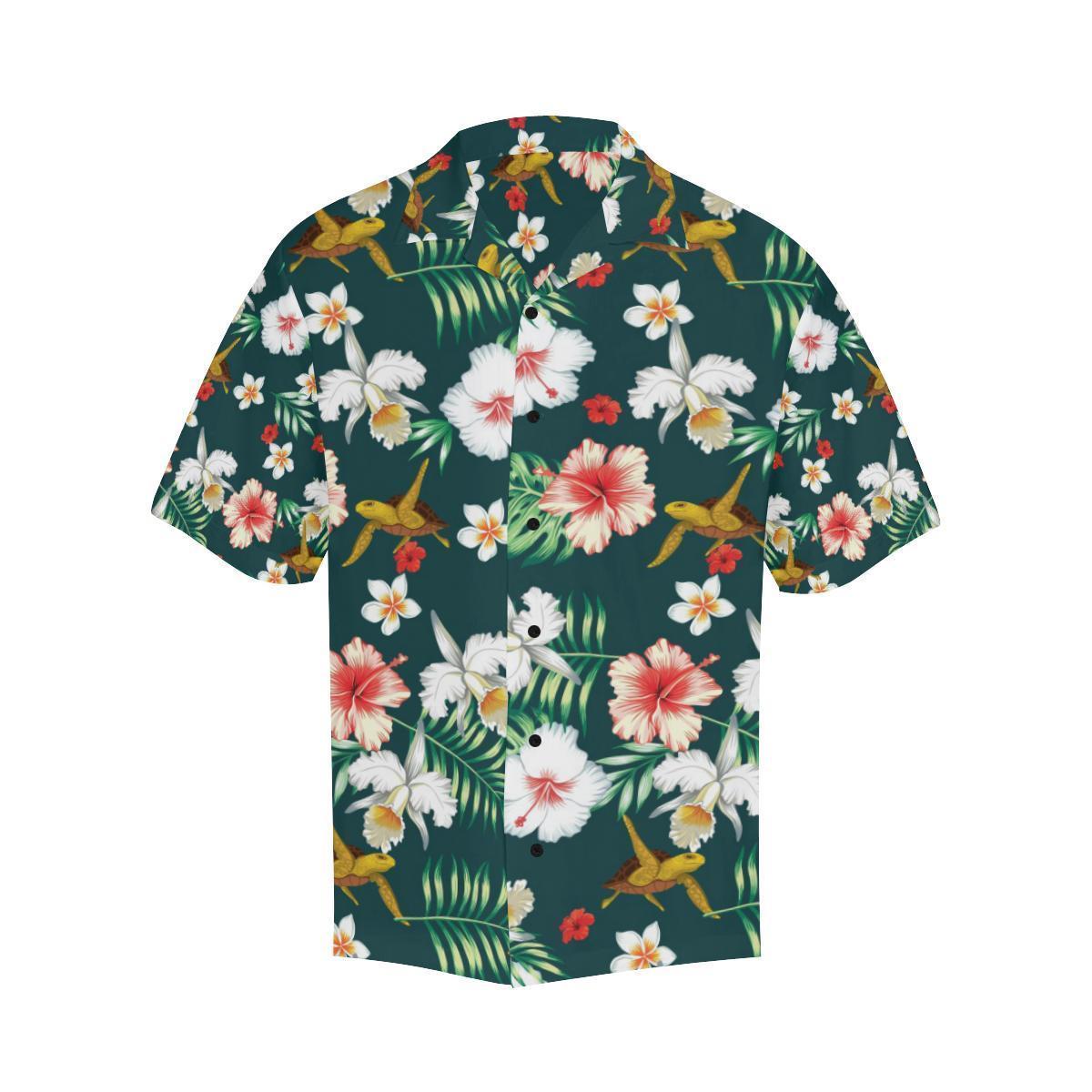 Hawaiian Flower Design With Seaturtle Print Shirt