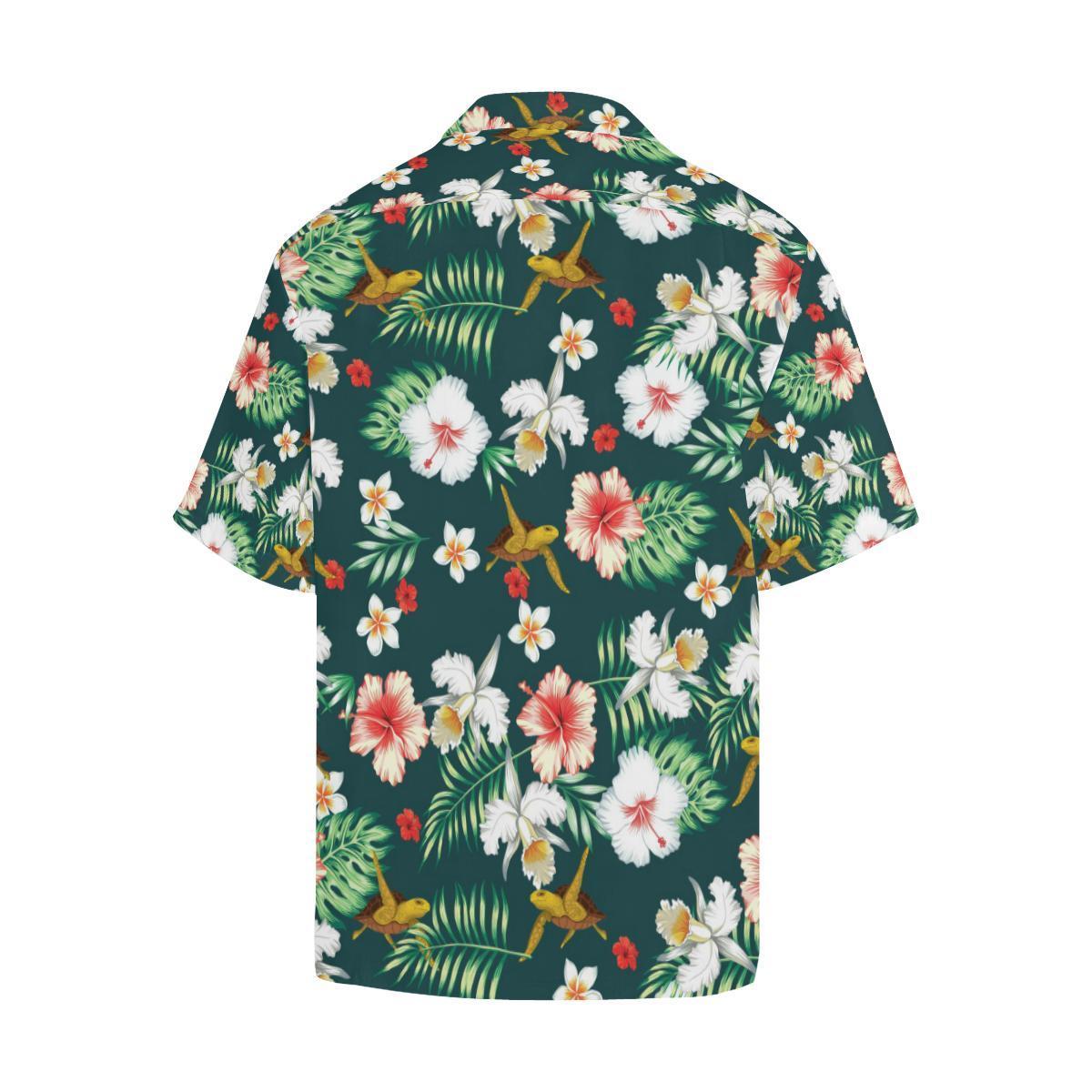 Hawaiian Flower Design With Seaturtle Print Shirt