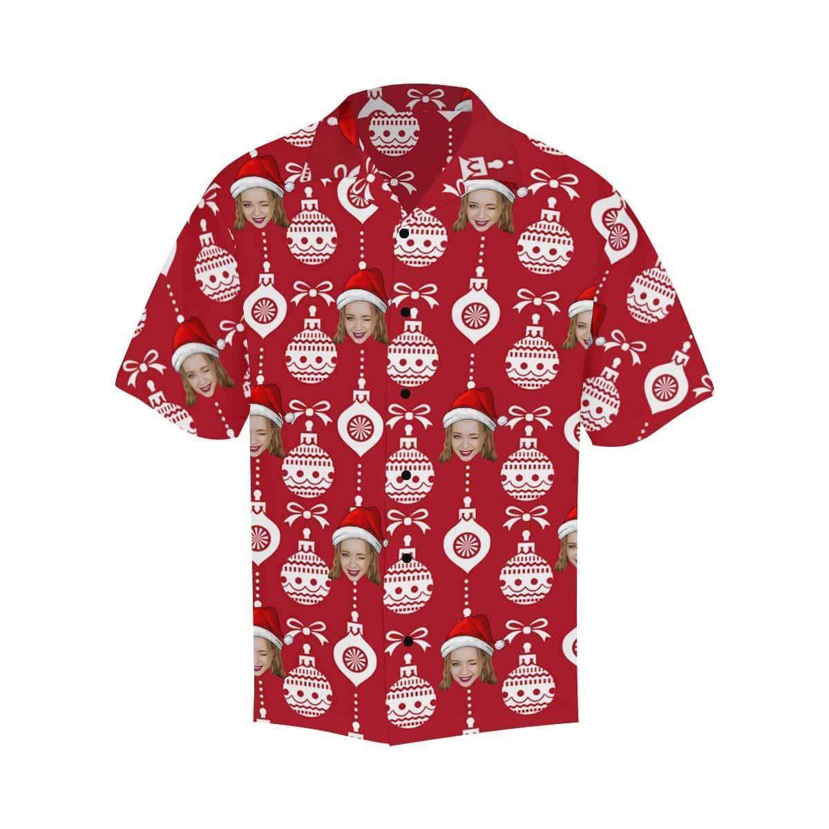 Custom Face Christmas Ball Men's Hawaiian Shirt