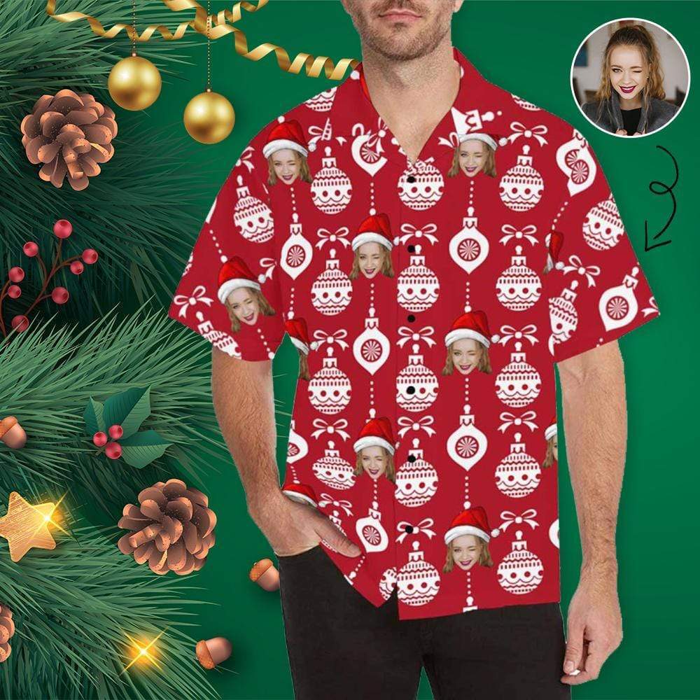 Custom Face Christmas Ball Men's Hawaiian Shirt