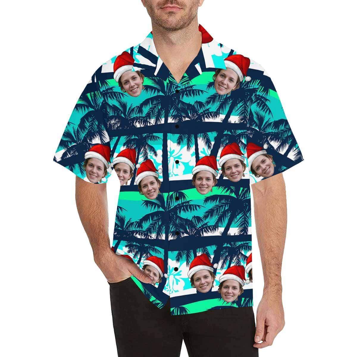 Custom Face Christmas Coconut Tree Men's All Over Print Hawaiian Shirt