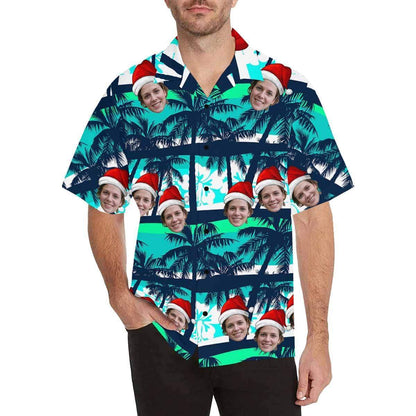 Custom Face Christmas Coconut Tree Men's All Over Print Hawaiian Shirt