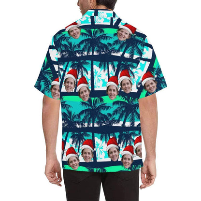 Custom Face Christmas Coconut Tree Men's All Over Print Hawaiian Shirt