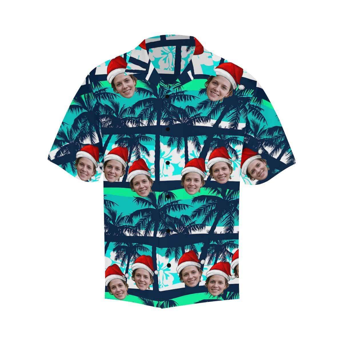 Custom Face Christmas Coconut Tree Men's All Over Print Hawaiian Shirt