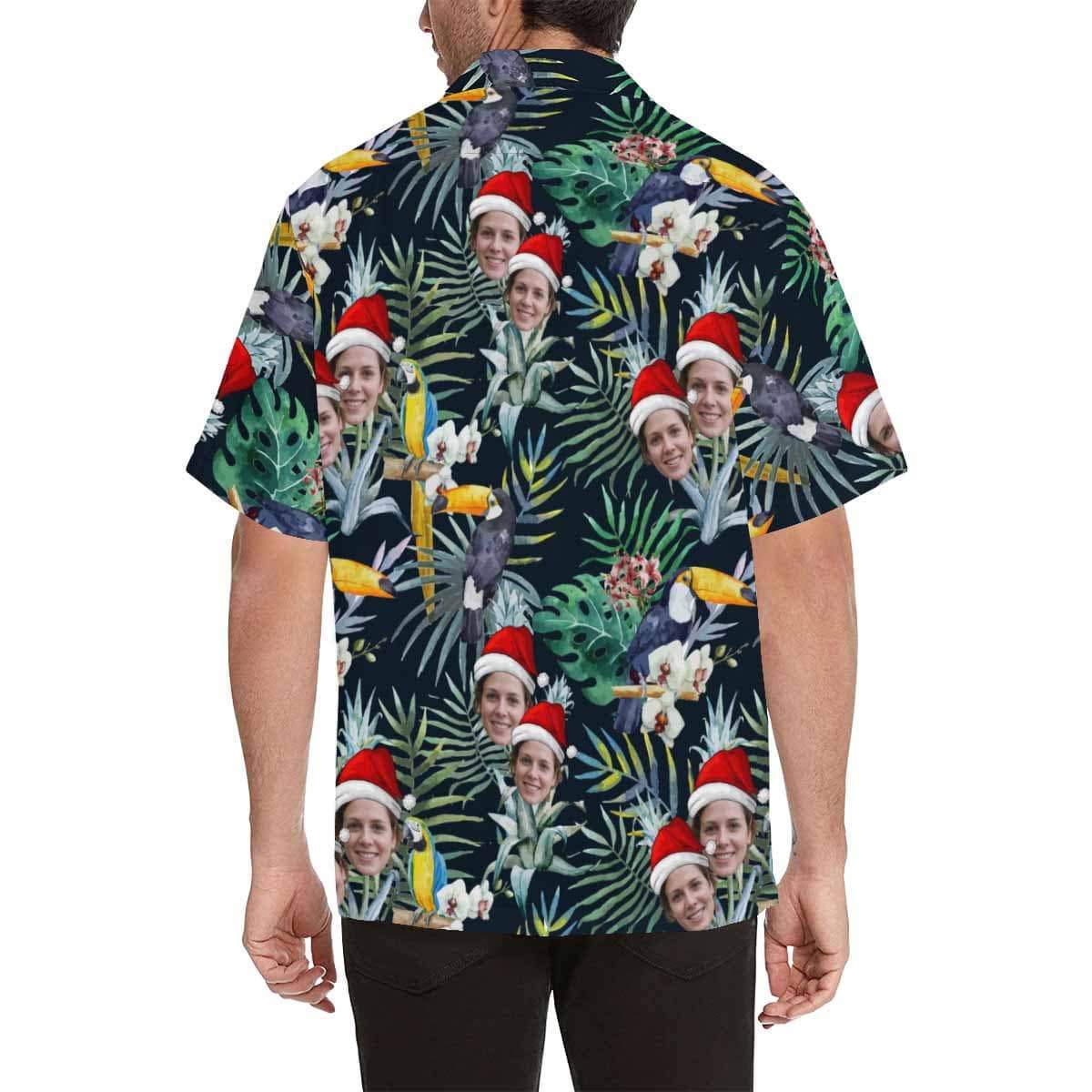 Custom Face Christmas Flower Parrot Men's All Over Print Hawaiian Shirt