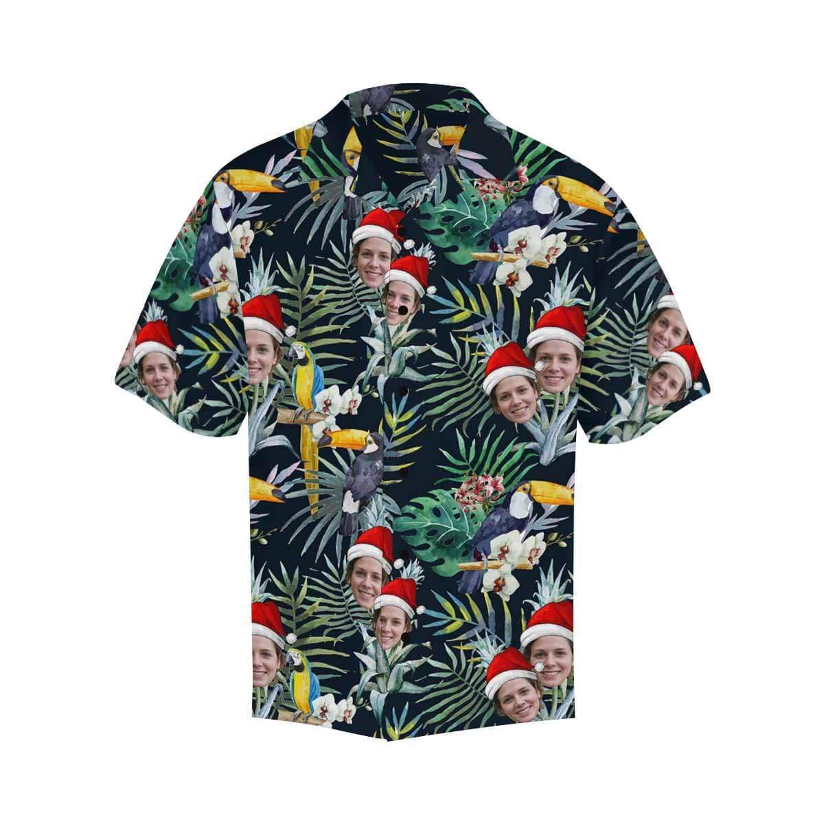 Custom Face Christmas Flower Parrot Men's All Over Print Hawaiian Shirt