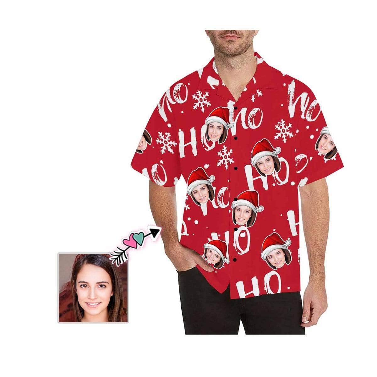 Custom Face Christmas Ho Red Men's All Over Print Hawaiian Shirt