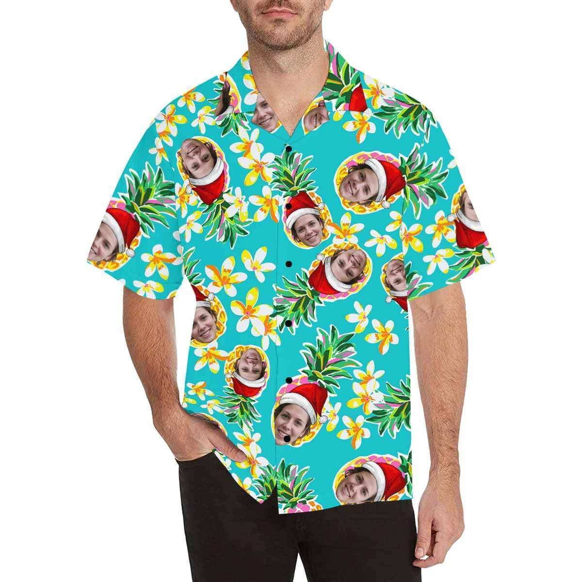 Custom Face Christmas Pineapple Men's All Over Print Hawaiian Shirt