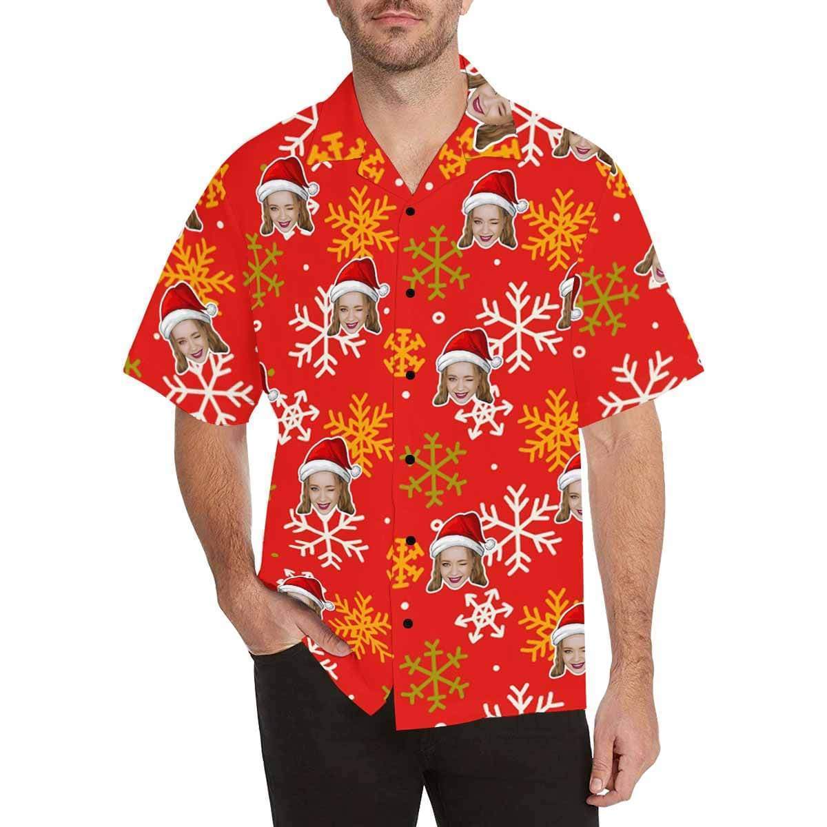 Custom Face Christmas Snowflake Men's Hawaiian Shirt