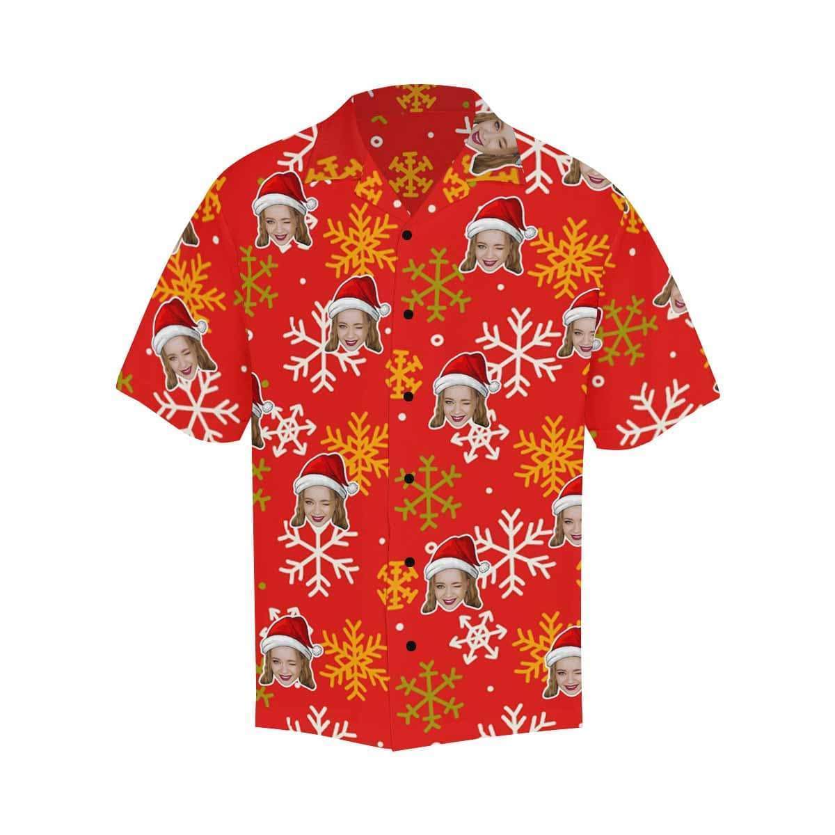 Custom Face Christmas Snowflake Men's Hawaiian Shirt