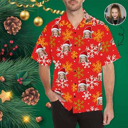 Custom Face Christmas Snowflake Men's Hawaiian Shirt