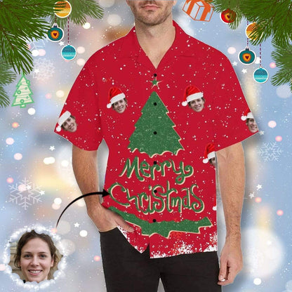 Custom Face Christmas Tree Christmas Men's All Over Print Hawaiian Shirt