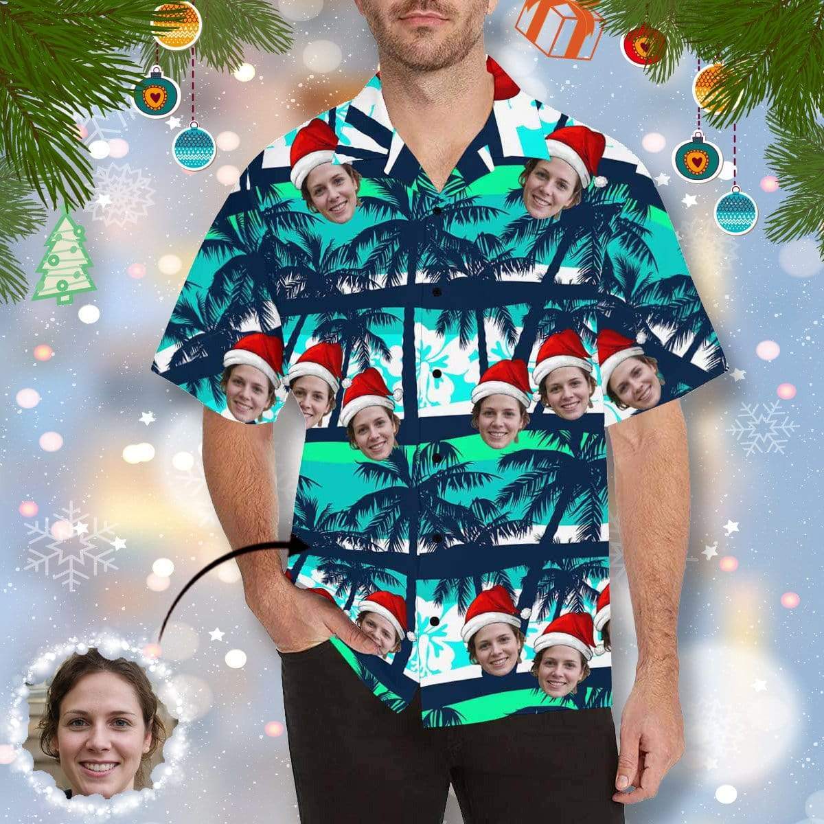 Personalised Christmas Shirts Australia Custom Face Coconut Tree Men's All Over The Print Hawaiian Shirt