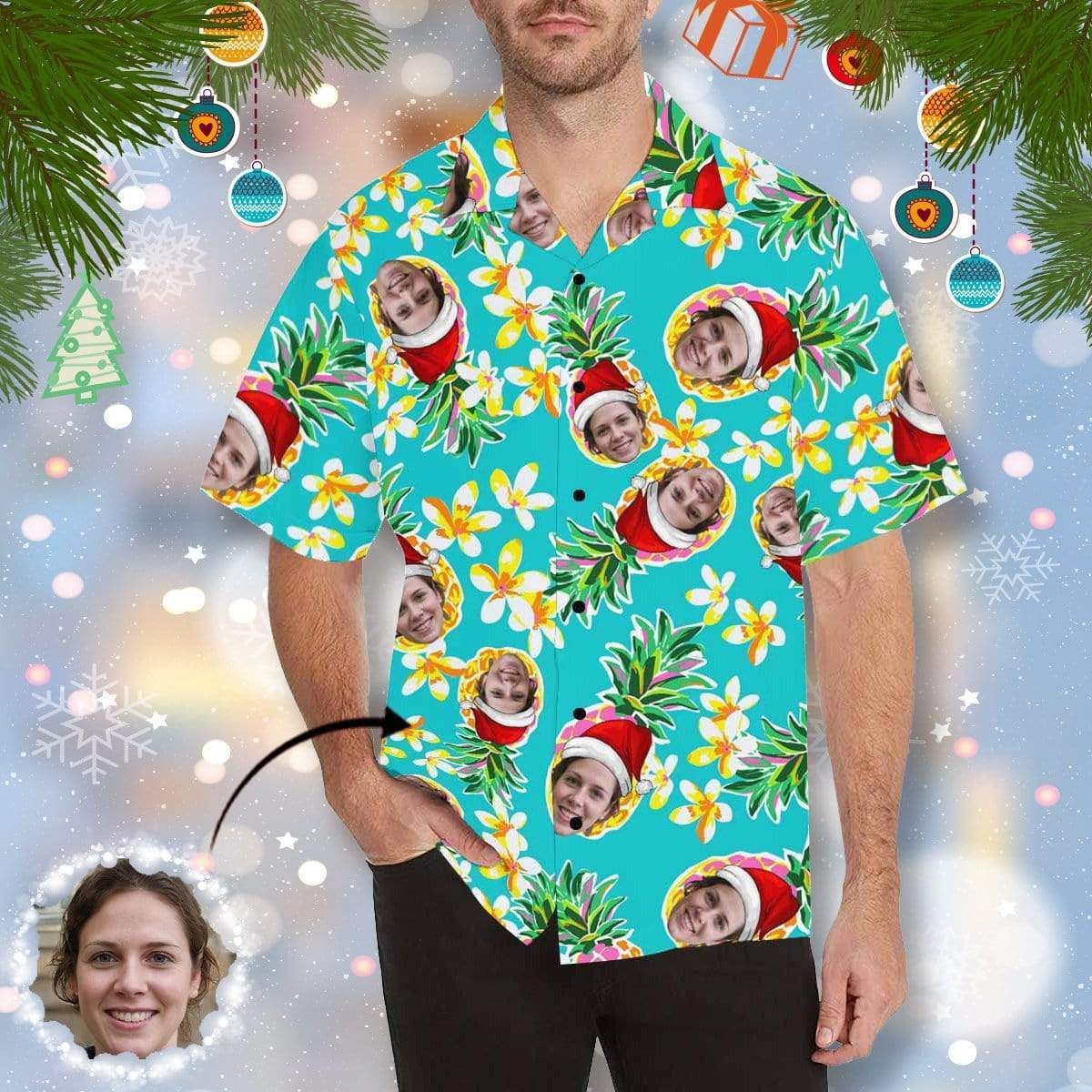 Personalised Christmas Shirts Australia Custom Face Flower Men's All Over The Print Pineapple Hawaiian Shirt