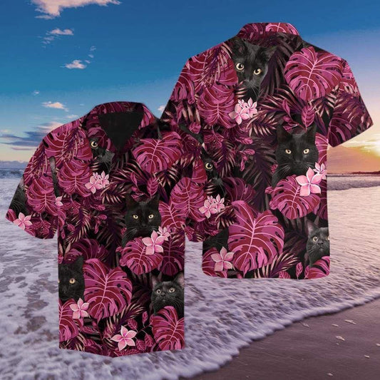 Hawaiian Shirts Pink Black Cat Shirt