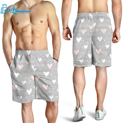 Heart Pattern Gray Background Men Shorts