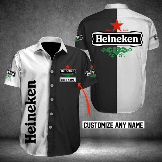 Heineken Custom Name 1 Hawaiian Graphic Print Short Sleeve 