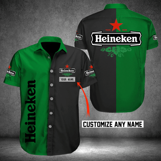 Heineken Custom Name 2 Hawaiian Graphic Print Short Sleeve 