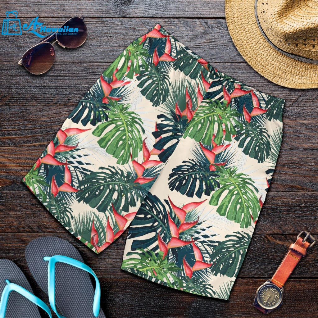 Heliconia Flowers, Palm And Monstera Leaves Men Shorts