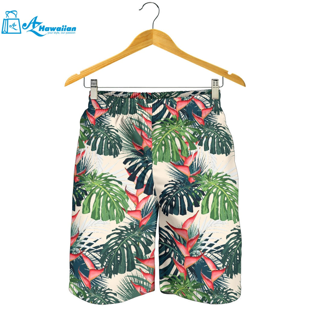 Heliconia Flowers, Palm And Monstera Leaves Men Shorts