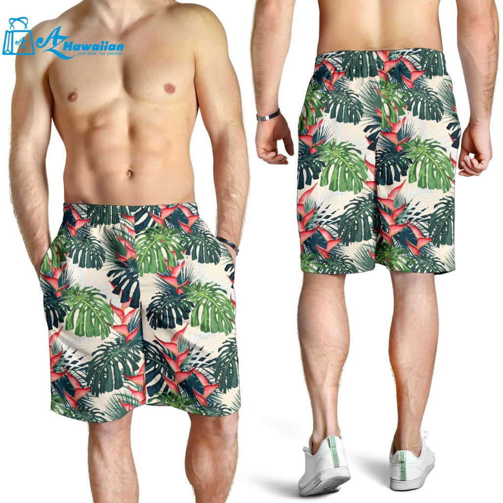 Heliconia Flowers, Palm And Monstera Leaves Men Shorts