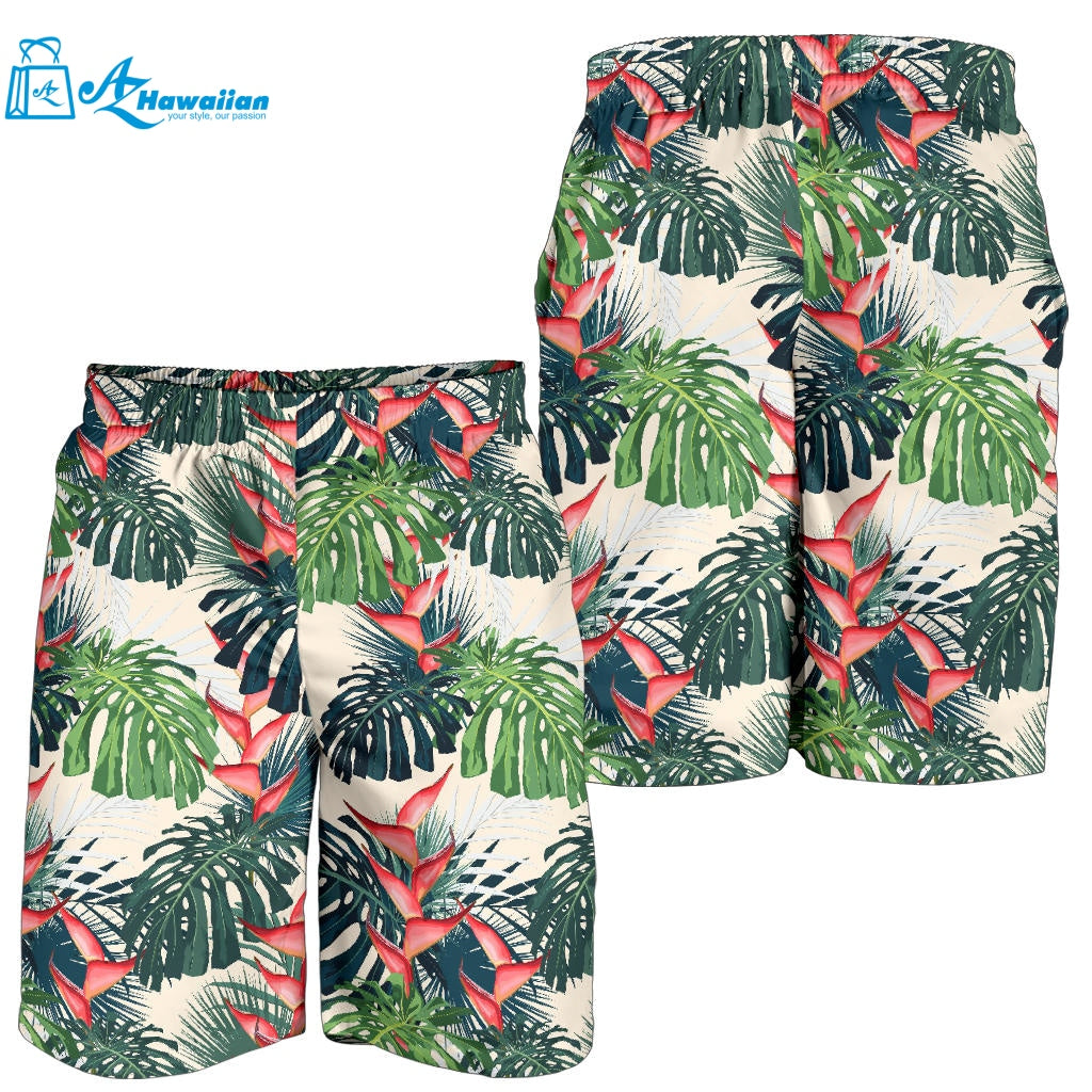 Heliconia Flowers, Palm And Monstera Leaves Men Shorts