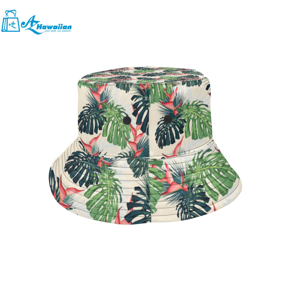 heliconia flowers, palm and monstera leaves Unisex Bucket Hat