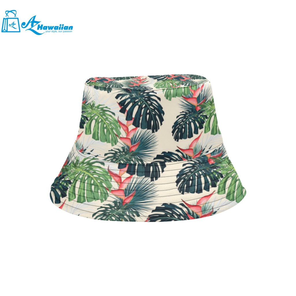 heliconia flowers, palm and monstera leaves Unisex Bucket Hat