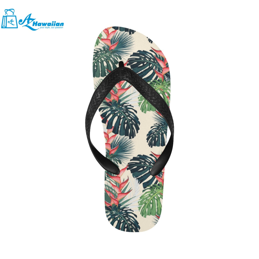 heliconia flowers, palm and monstera leaves Unisex Flip Flops