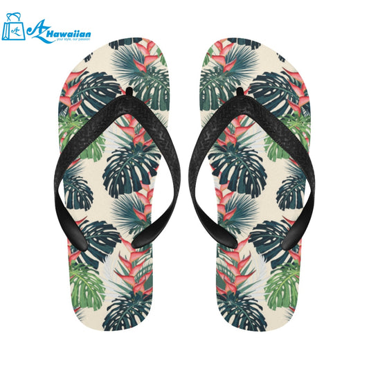 heliconia flowers, palm and monstera leaves Unisex Flip Flops