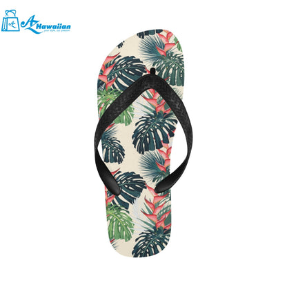 heliconia flowers, palm and monstera leaves Unisex Flip Flops