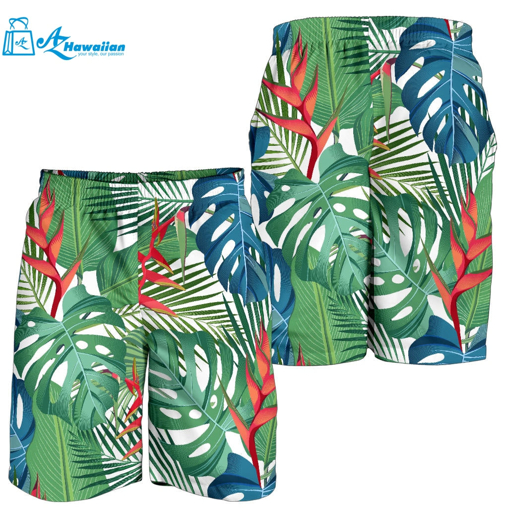 Heliconia Palm And Monstera Leaves Pattern Men Shorts