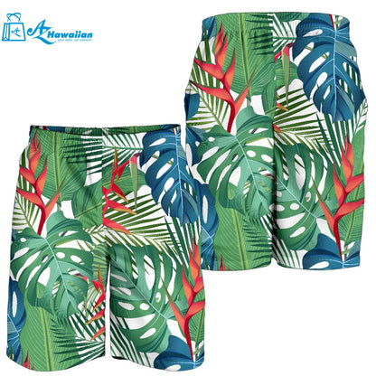 Heliconia Palm And Monstera Leaves Pattern Men Shorts