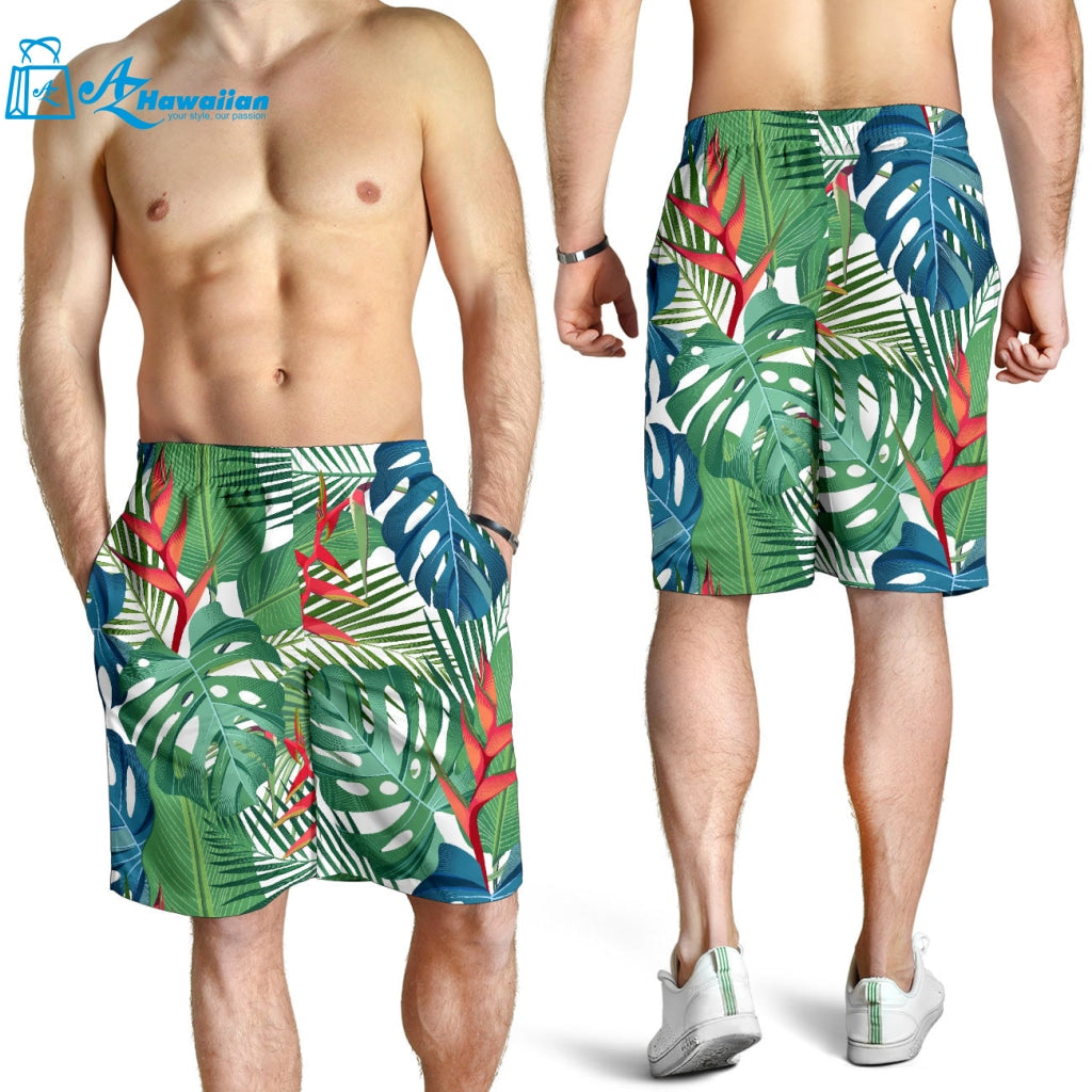 Heliconia Palm And Monstera Leaves Pattern Men Shorts