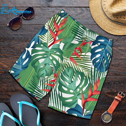 Heliconia Palm And Monstera Leaves Pattern Men Shorts