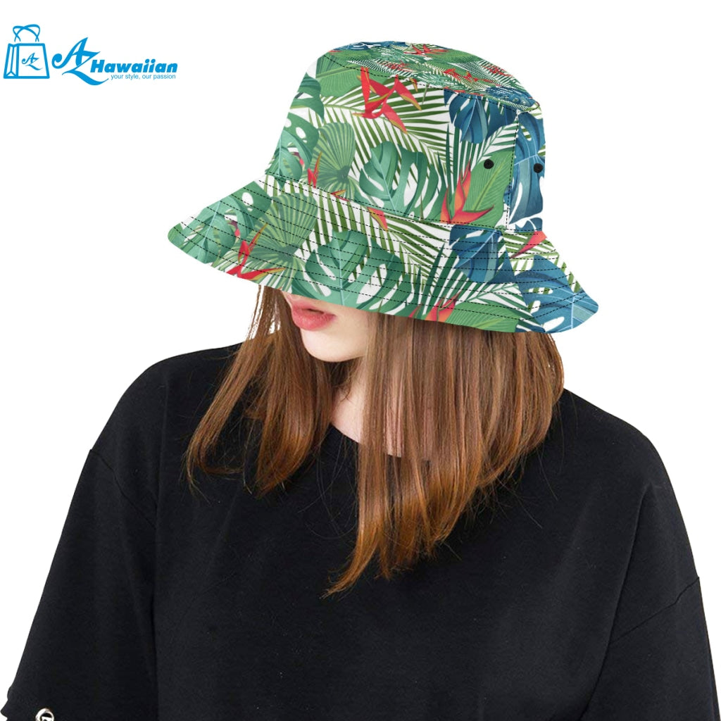 heliconia palm and monstera leaves pattern Unisex Bucket Hat