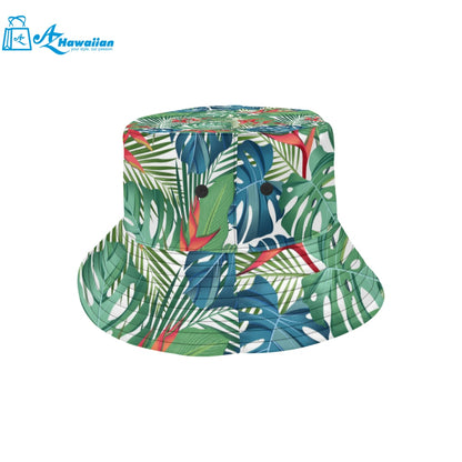 heliconia palm and monstera leaves pattern Unisex Bucket Hat