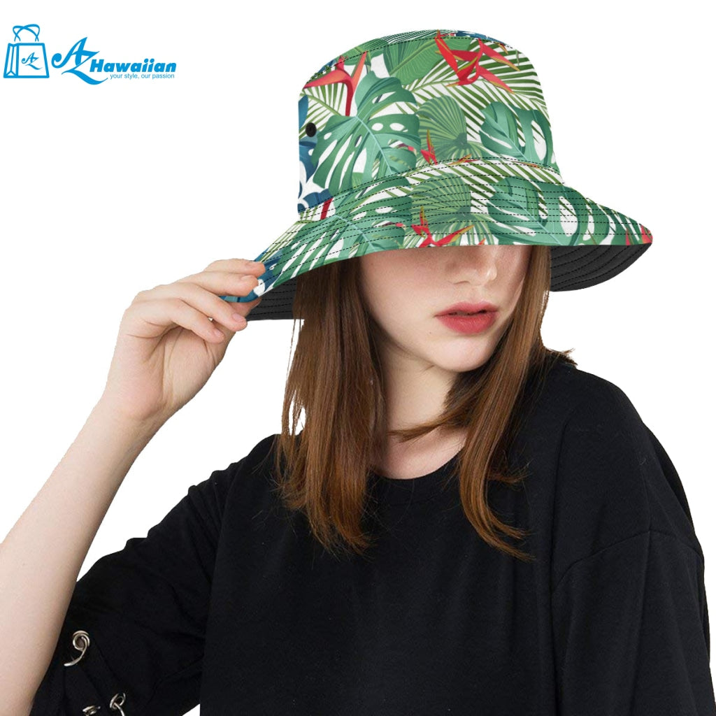 heliconia palm and monstera leaves pattern Unisex Bucket Hat