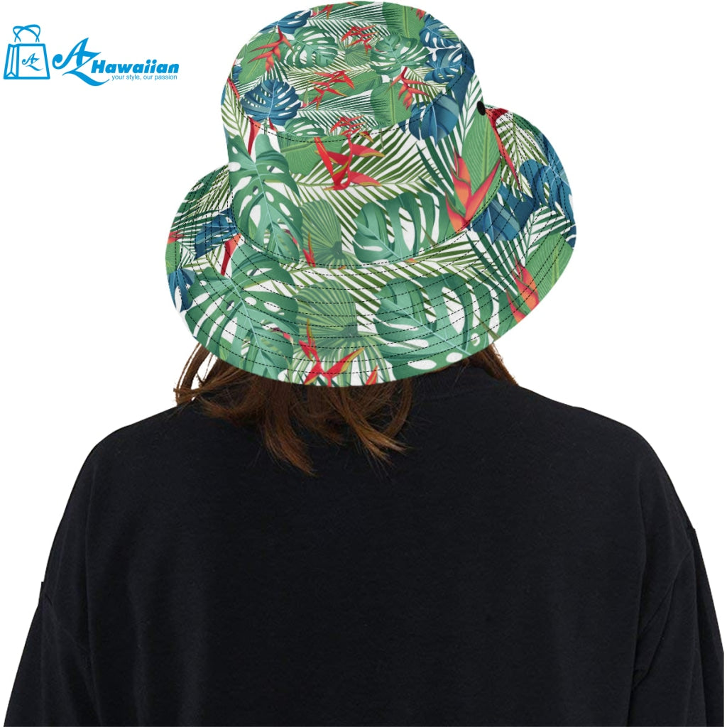 heliconia palm and monstera leaves pattern Unisex Bucket Hat