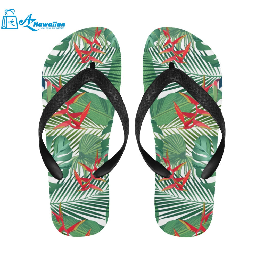 heliconia palm and monstera leaves pattern Unisex Flip Flops