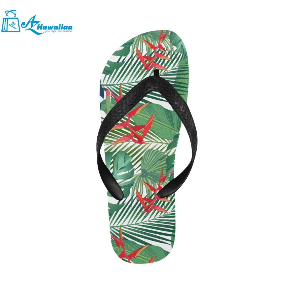 heliconia palm and monstera leaves pattern Unisex Flip Flops