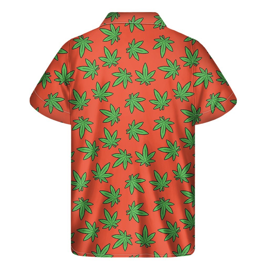 Hemp Leaf Pattern Print Mens Short Sleeve Shirt Hawaiian