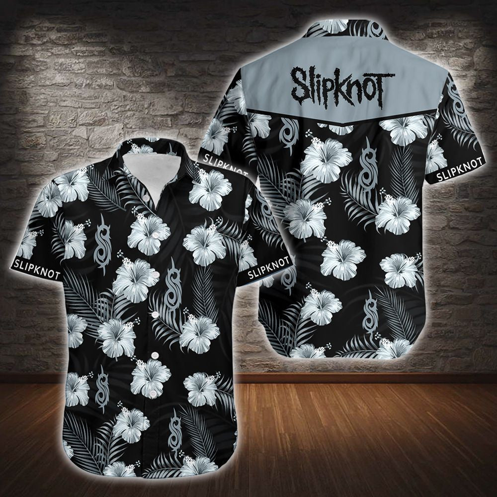 Hibiscus Slipknot Music Brand Hawaiian Graphic Print Short Sleeve 