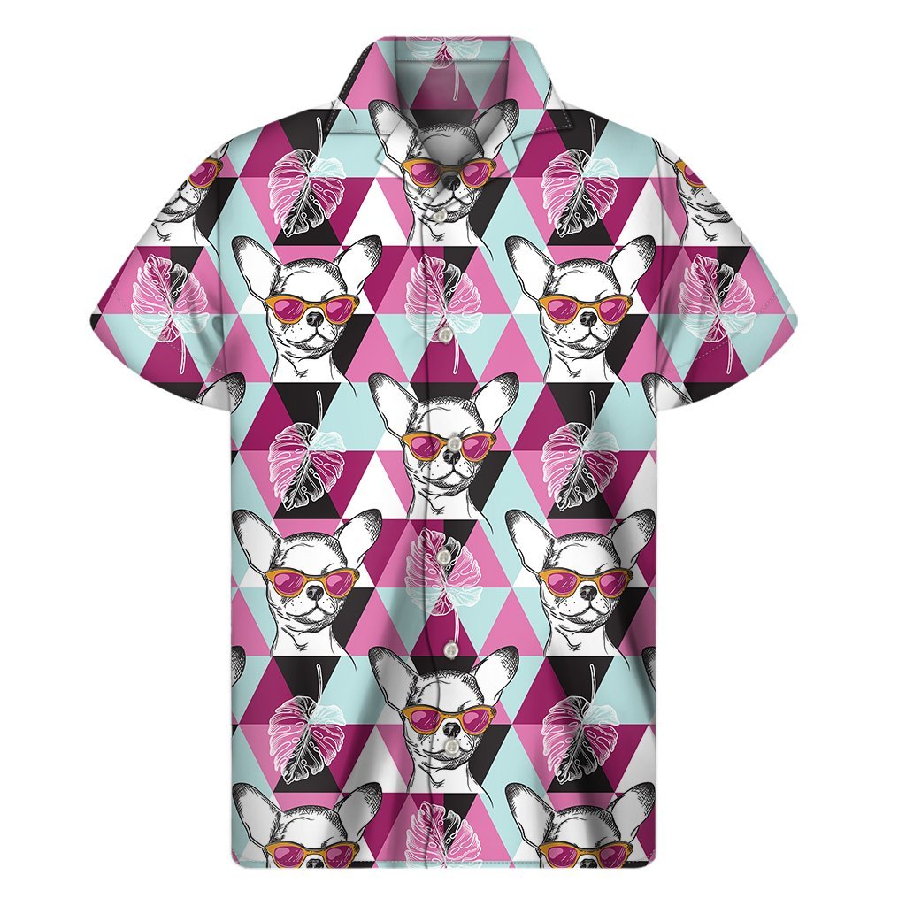 Hipster Chihuahua Pattern Print Mens Short Sleeve Shirt Hawaiian