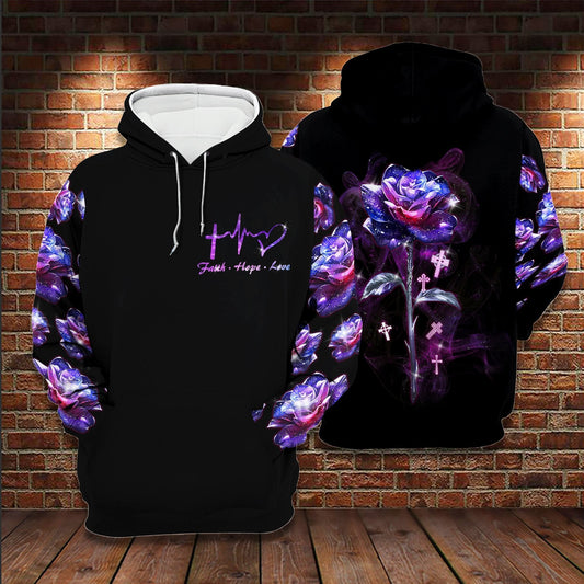 Jesus Faith Hope Love Rose 3D All Over Printed Hoodie Us Unisex Hoodie Size