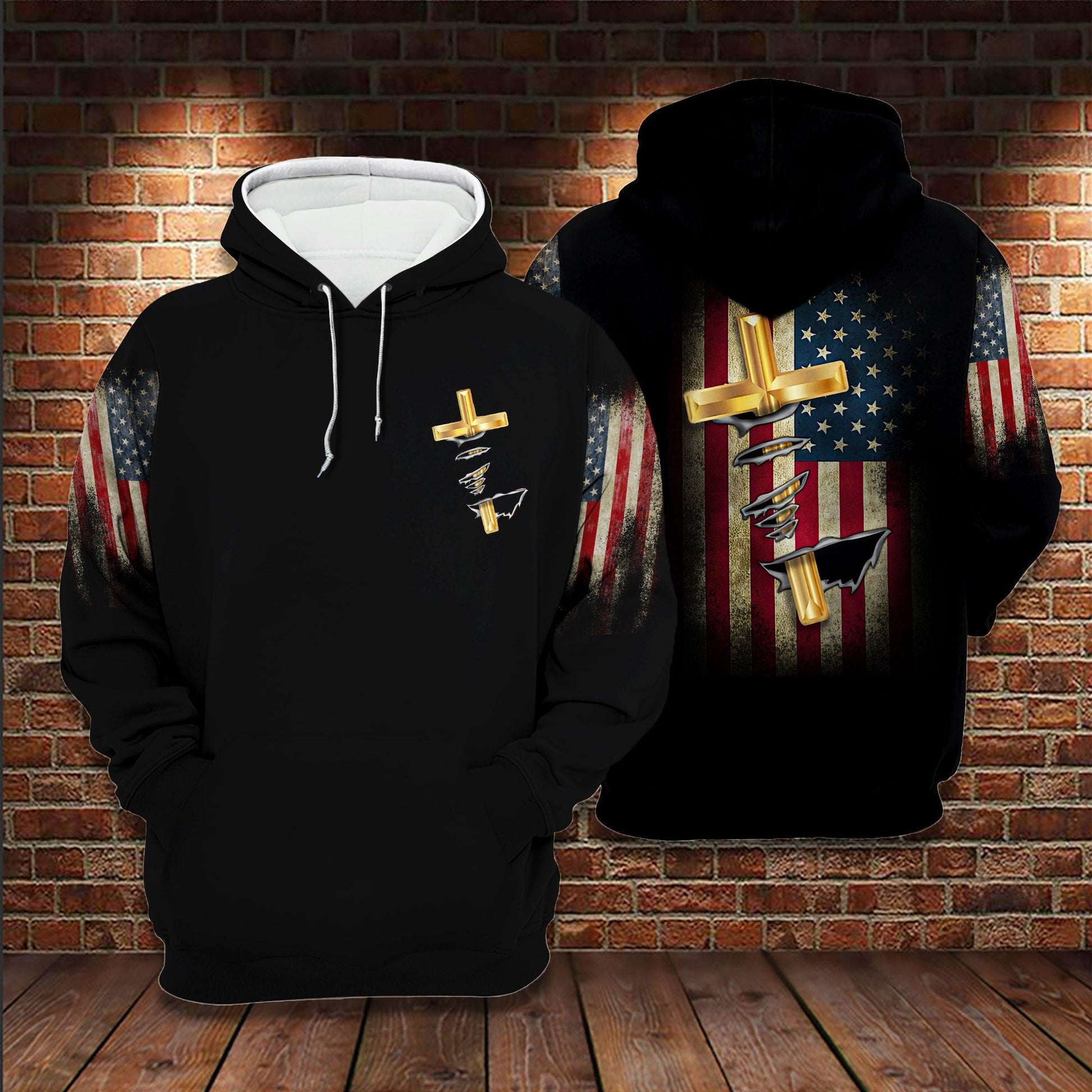 Jesus Cross American Flag 3D All Over Printed Hoodie Us Unisex Hoodie Size