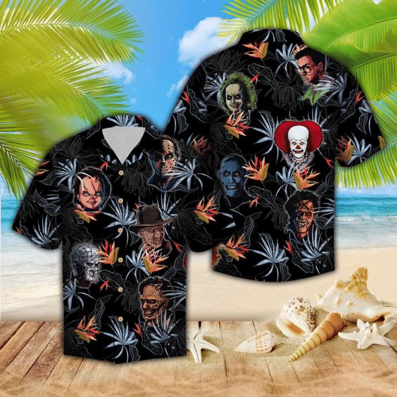 Horror Characters 5 Hawaiian Graphic Print Short Sleeve 