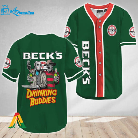 Horror Freddy Jason Drinking Buddies Beck's Beer Baseball Jersey